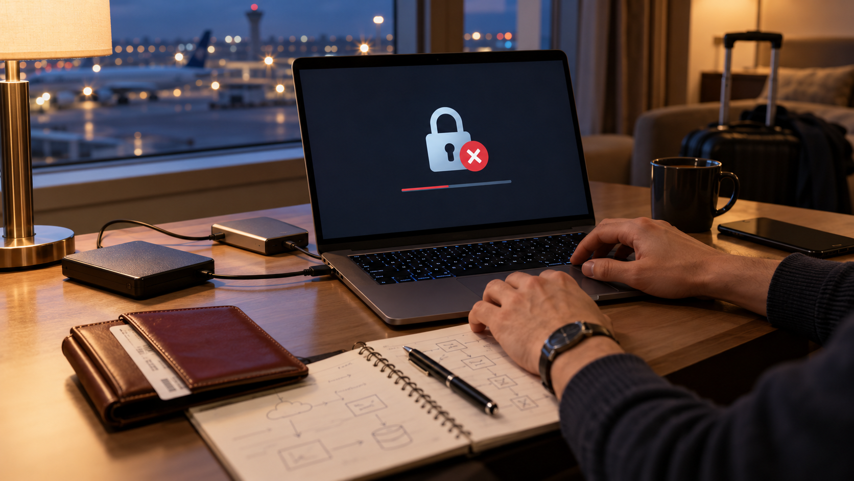Traveler troubleshooting an inaccessible encrypted emergency archive