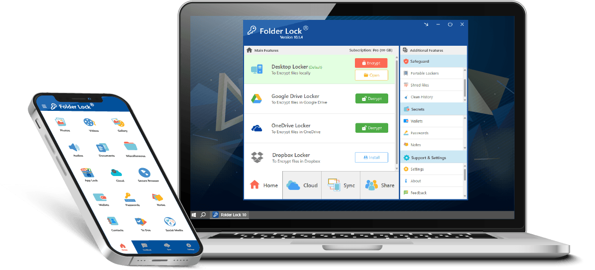 Folder Lock desktop and mobile interface artwork