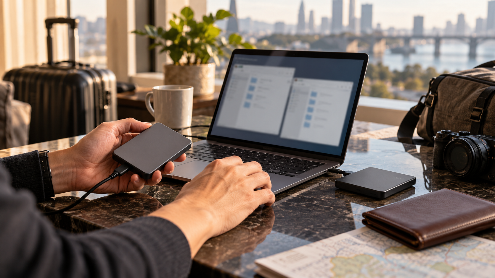 Traveler testing a travel-document restore from separately stored drives